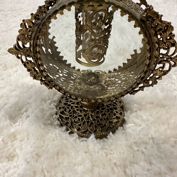 Vintage Stylebuilt NY Gold Ormolu Filigree Ornate Rose Perfume Bottle - Picture 2 of 14